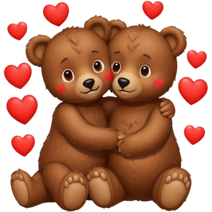 girl bear and boy bear hugging, surrounded by hearts, playful and loving emoji