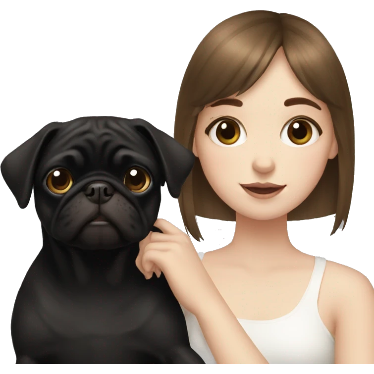 Pale girl with brown bangs holding black pug emoji