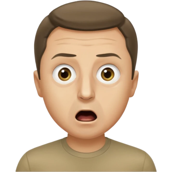 generate an emoji of Vladimir Zelensky in a khaki T-shirt. the emotion of intense surprise from fear. 4 different options emoji