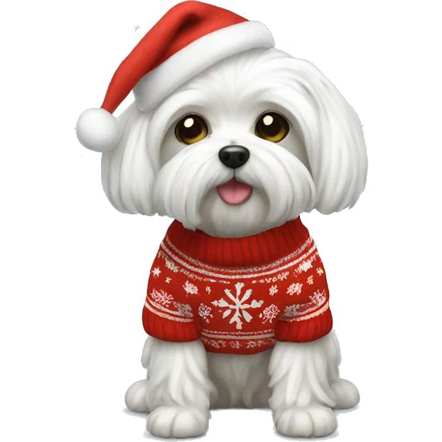 Maltese dog in Christmas sweater  emoji