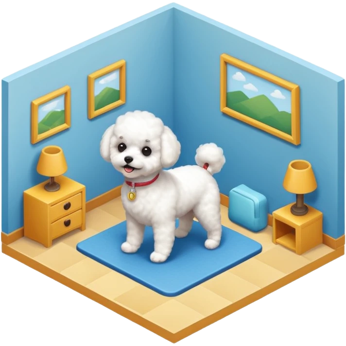 Bichon Frisé dog playing room isometric emoji