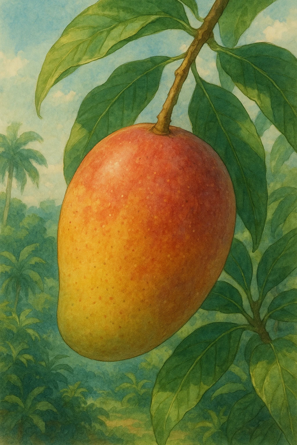 tropical mango tropical fruit, detailed, soft lighting, beautiful illustration emoji