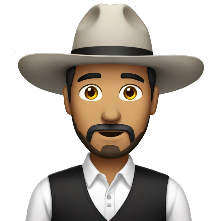 Mexican man with beard face with black hat white dress shirt emoji