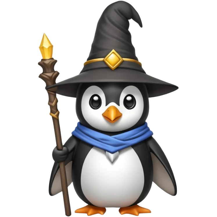 penguin wizard with a staff and wizard hat emoji
