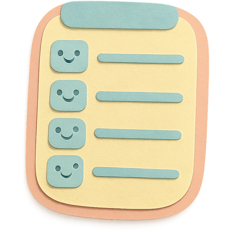 soft pastel kawaii rounded to-do list with smiling checkboxes in paper craft style emoji