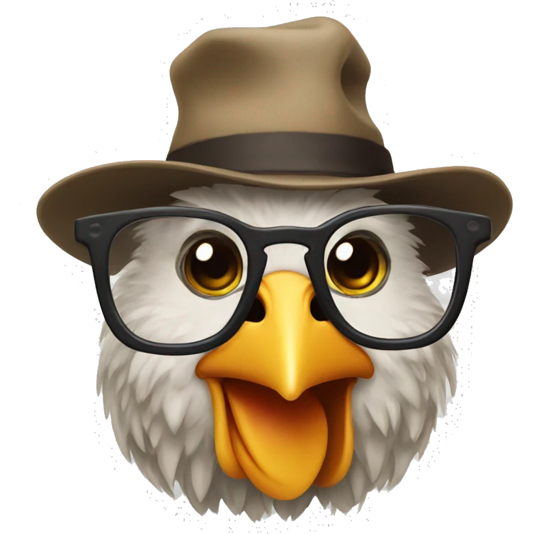 a hen in a hat and glasses emoji