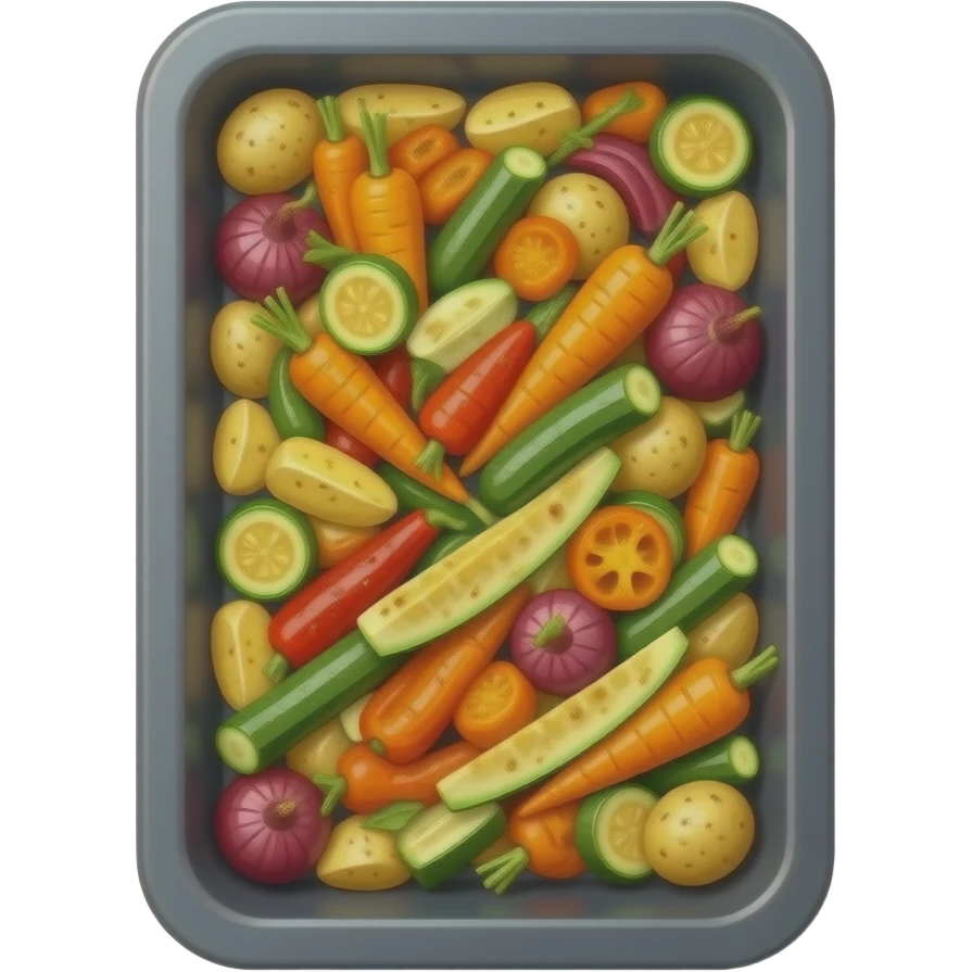 baking tray with vegetables,BUT sideway view please emoji