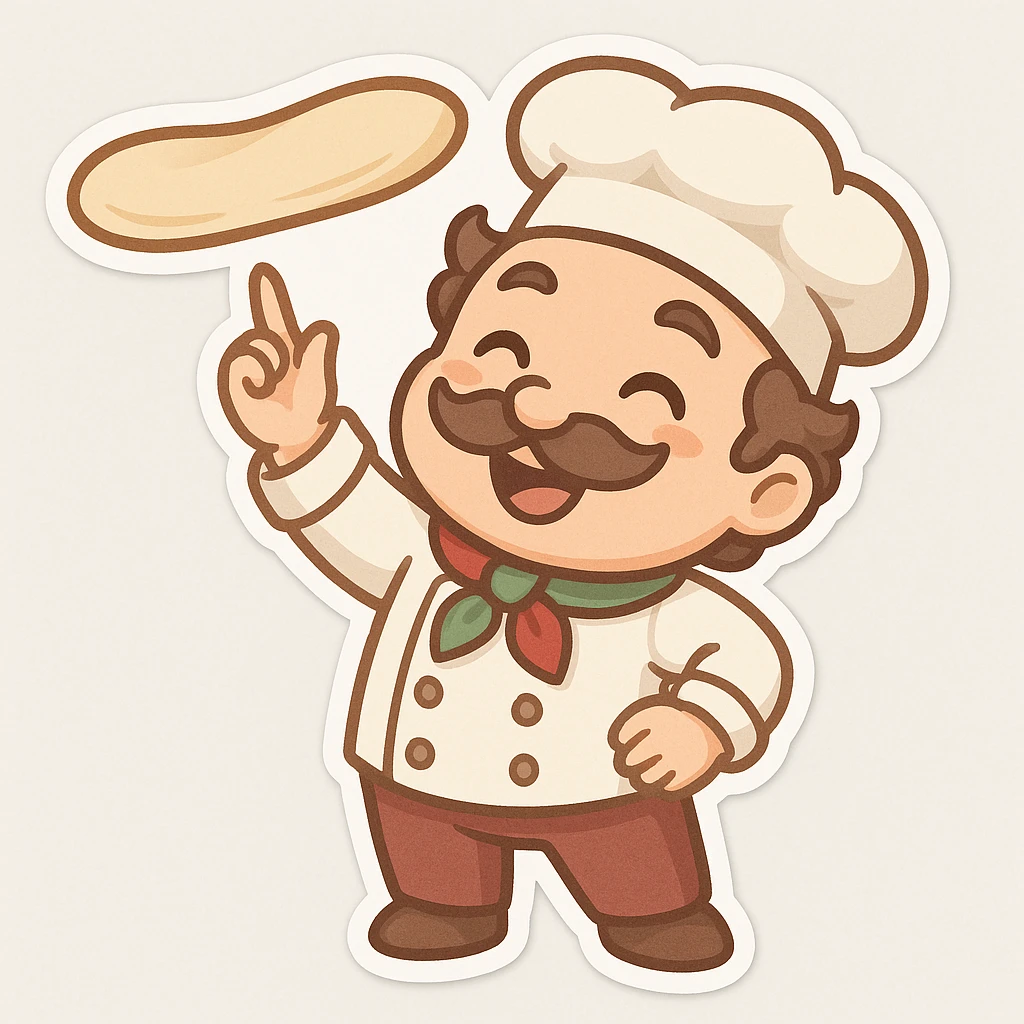 smiling Italian chef spinning pizza dough emoji