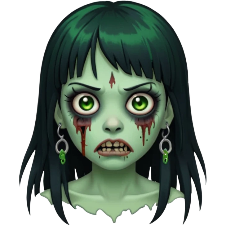 🧟‍♀️ faça igual esse emoji que coloquei só que com franja e piercing dos dois lado do nariz e no septo faça com cabelo longo preto e com a cara mais assustadora  emoji