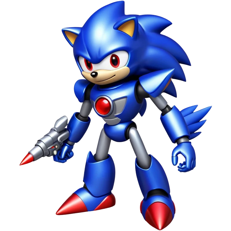 Metal Sonic robot hedgehog with red eyes, metallic blue body, and jet boosters emoji
