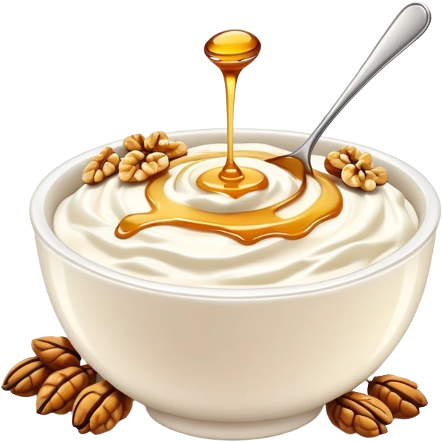 Bowl of Greek yogurt with drizzled honey and walnuts  emoji