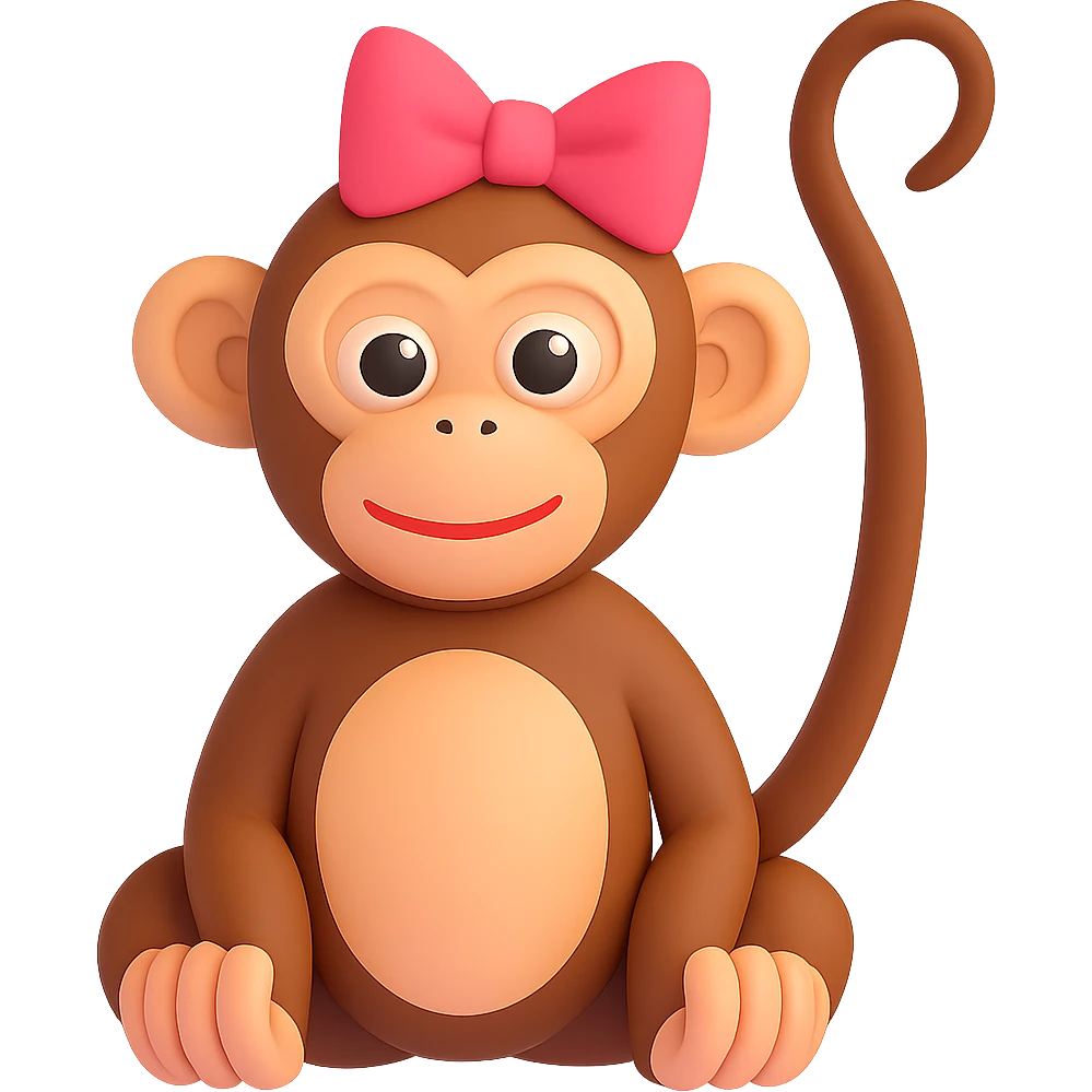 Add a cute hair bow to the monkey. Keep the background transparent. emoji