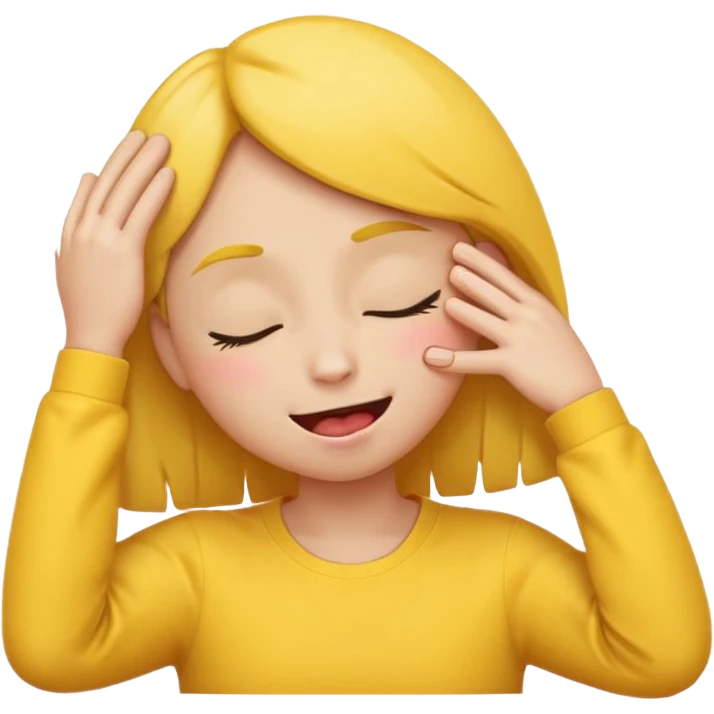 Yellow emoji closed eyes, smiling tongue out, hand on side of face pushing hair back into ear emoji