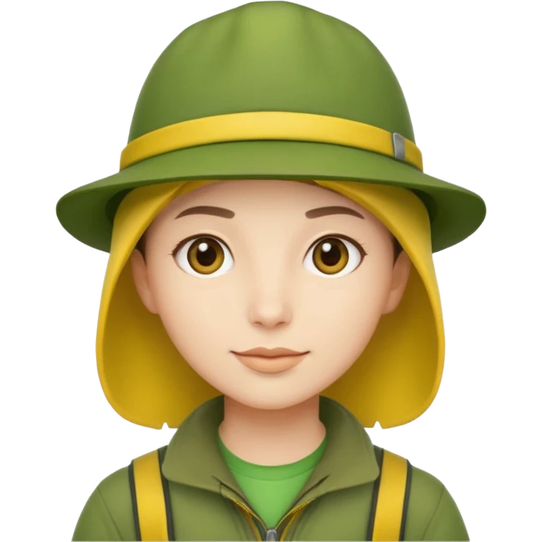 
explorer photographer, green clothes, yellow hat emoji