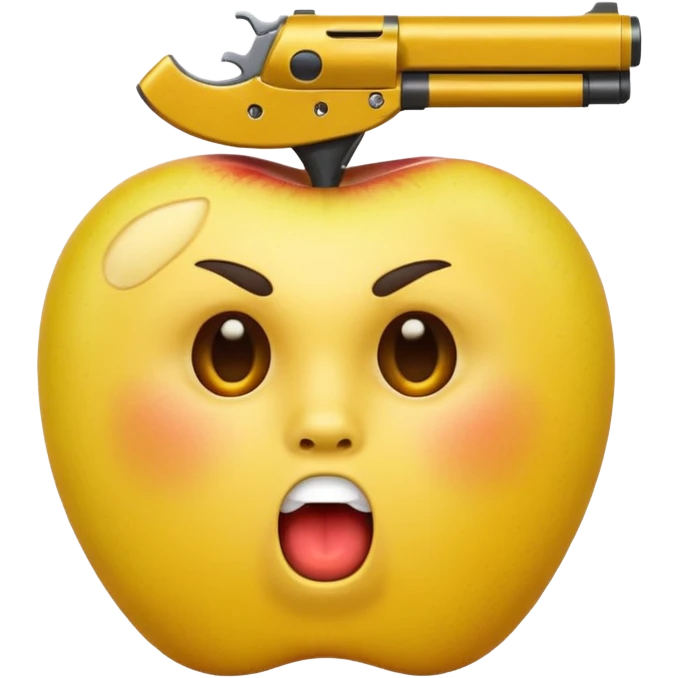 Hazme una carita redonda  amarilla de Apple con una pistola dentro de la boca emoji