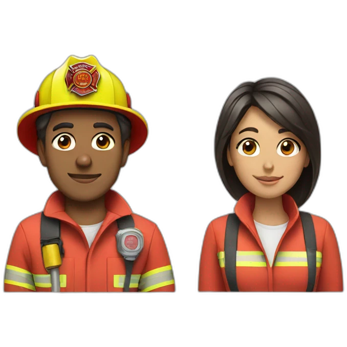 A firefighter and a woman with a headband emoji