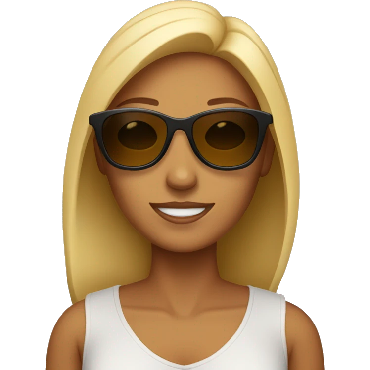 Woman with sunglass tan emoji