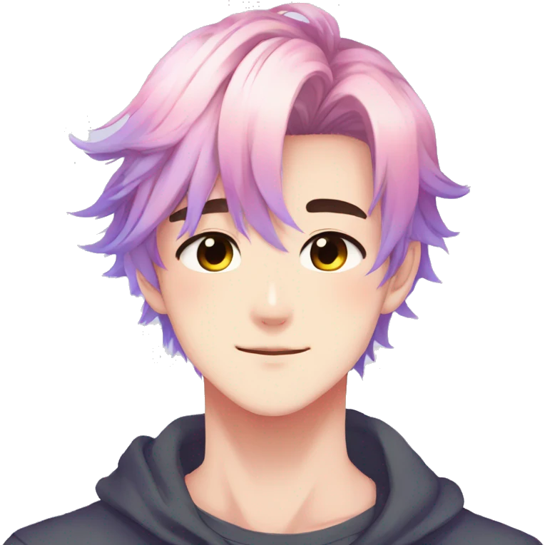 Gorgeous anime style guy with blushing face aesthetic and pretty colorful shiny gradient pastel hair trending style emoji
