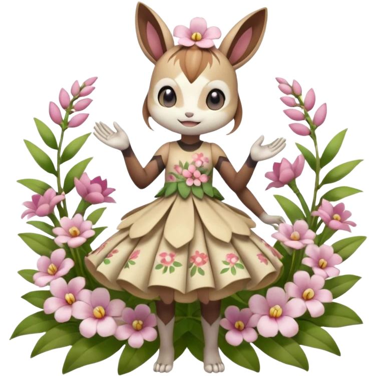 Cute Romantic Realistic  Floral Meloetta-Palkia-Digimon-Pokémon-Fakémon-hybrid-fusion, full body emoji