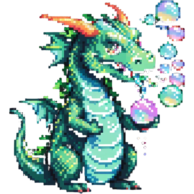 Bubble Bobble style green dragon blowing bubbles emoji