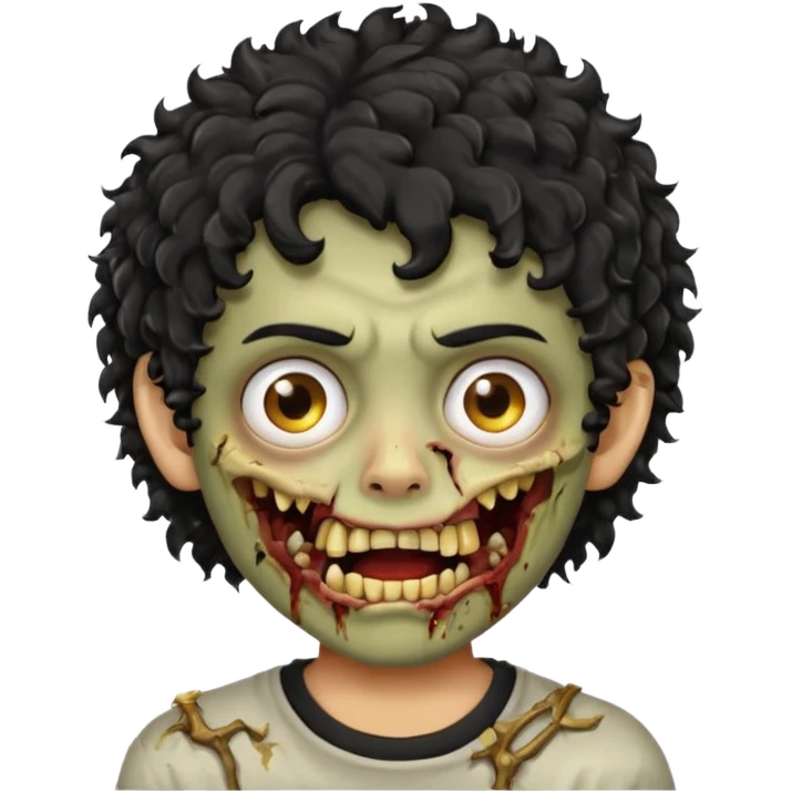 menino com cabelo cacheado preto e olhos marrons, com a boca lembrando a de um zumbi e com grills dourados 🧟 emoji