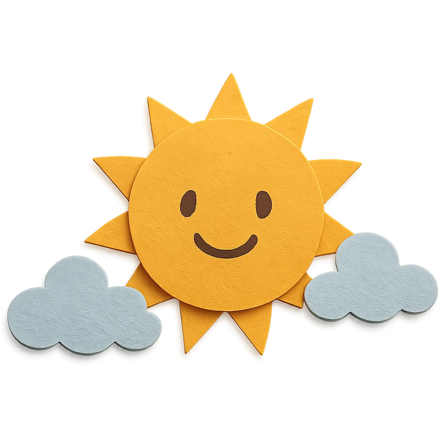 smiling sun with clouds, paper craft style emoji
