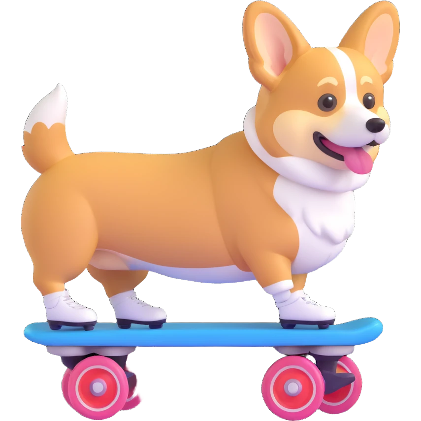 A corgi rollerskating emoji