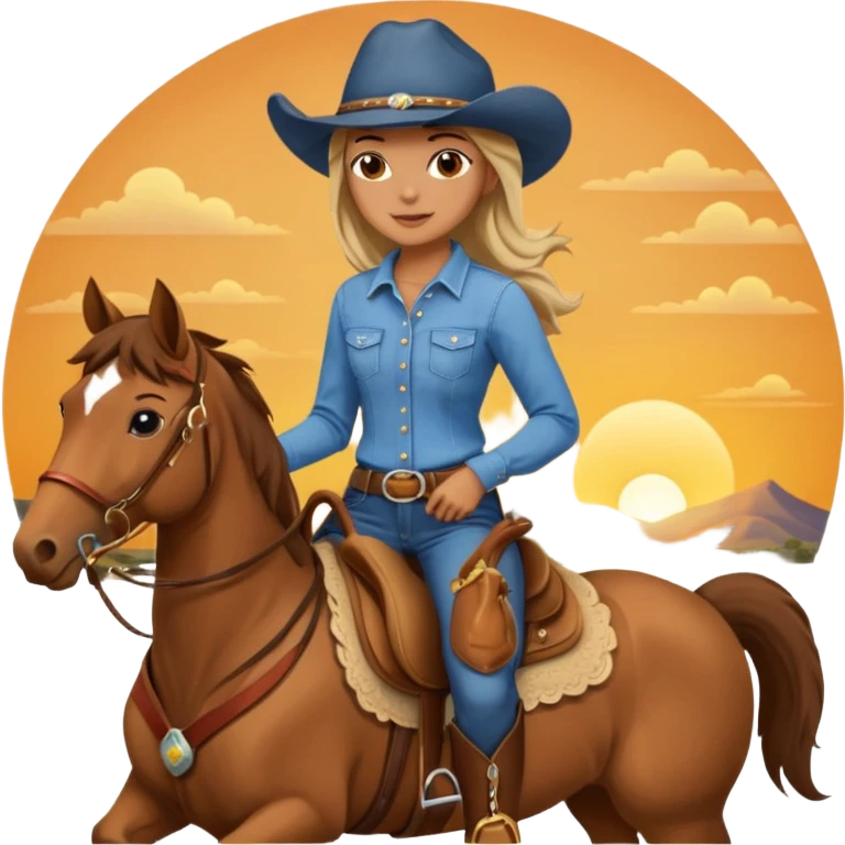 cowgirl on horse riding into sunset emoji