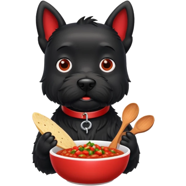 Black Scottie dog holding salsa  emoji