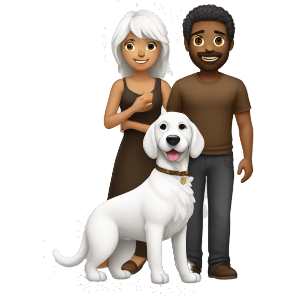 mulher branca e loira, homem branco de cabelo preto e cachorra marrom emoji