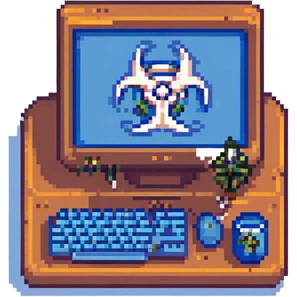 blue screen computer with a biohazard sign emoji