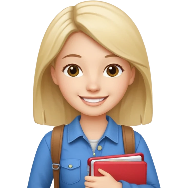 young woman with planner wears casual clothes emoji