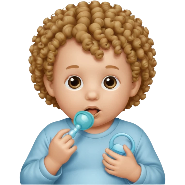 Close-up, newborn baby boy, curly hair, pacifier emoji
