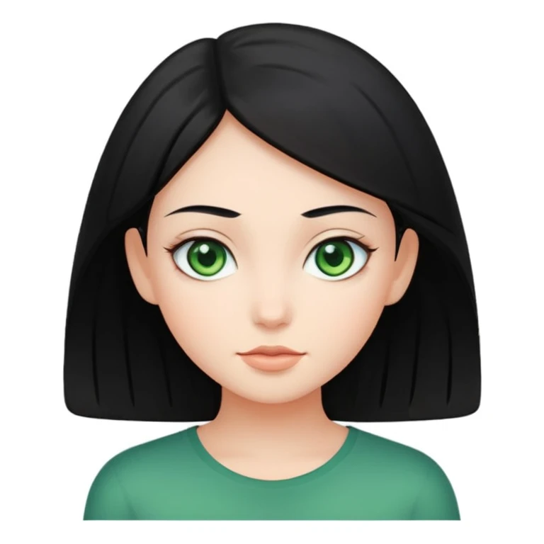 girl with black hair and green eyes, iOS app icon style, soft gradients, rounded corners, white background emoji