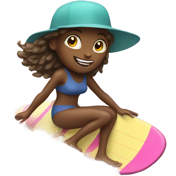Girl surfing with hat emoji