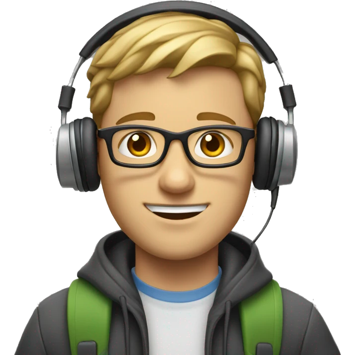 A white guy with glasses is a university student with books in his left hand, textbooks in his right hand, headphones in his right hand


 emoji