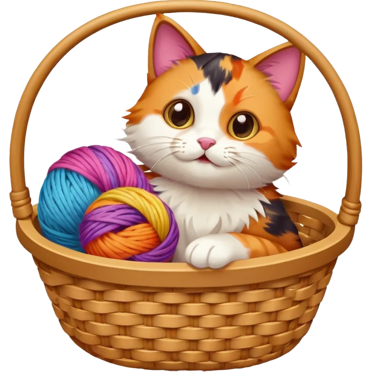 A playful cat in a basket edge, playing with a yarn ball. emoji
