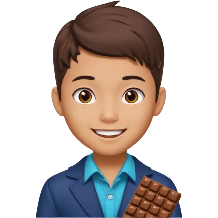 a pretty male bratz asian boy smiling with chocolates with middle part hair emoji