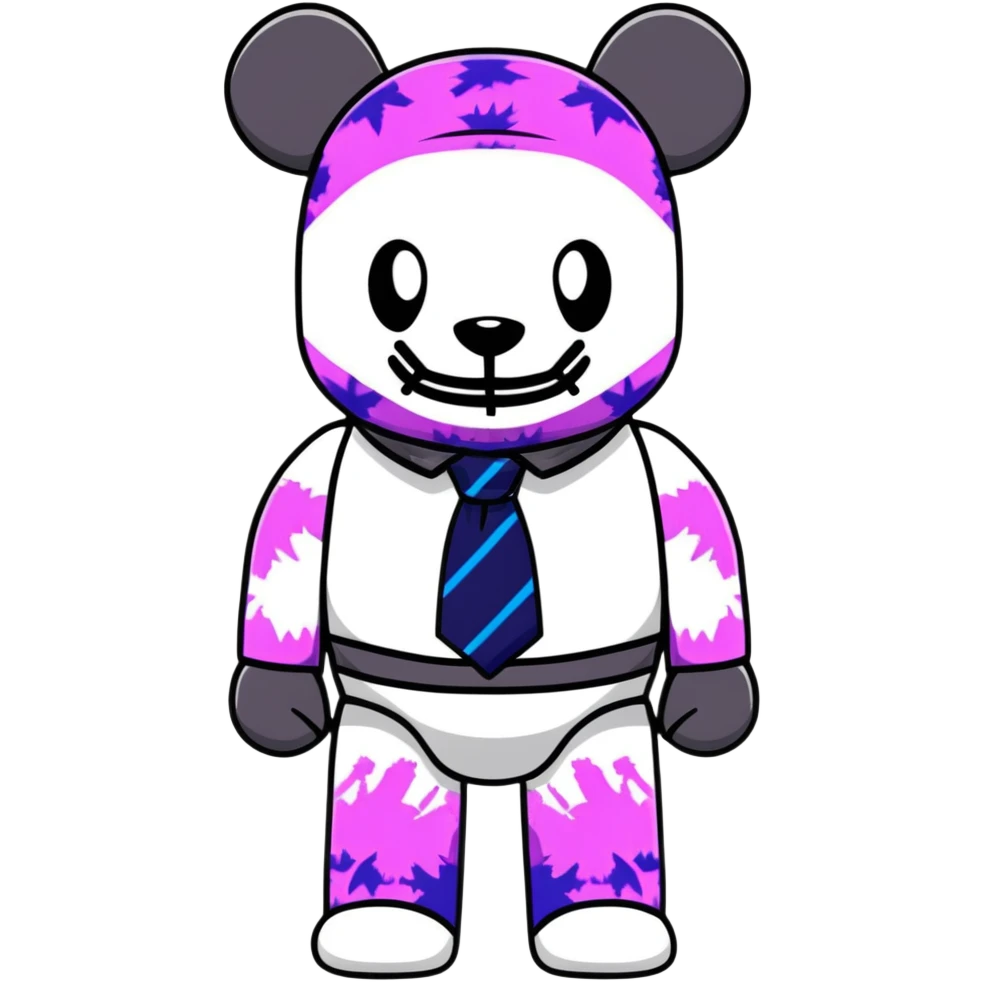 cute bearbrick collectible toy wearing a tie-dye colorful balaclava emoji