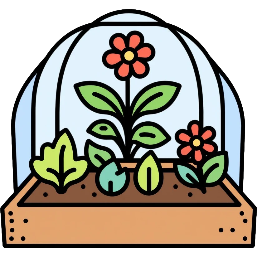 garden bed with plastic hoop cover, plant protection emoji