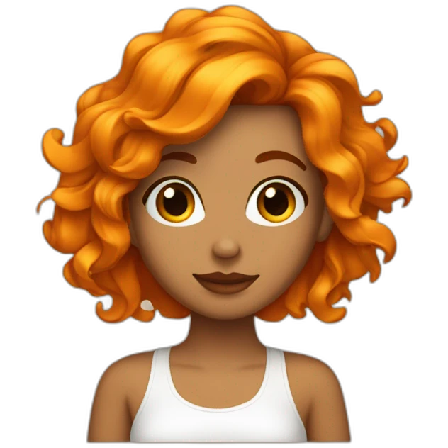 chica con cabello color naranja, cabello rizado, y fotografa emoji