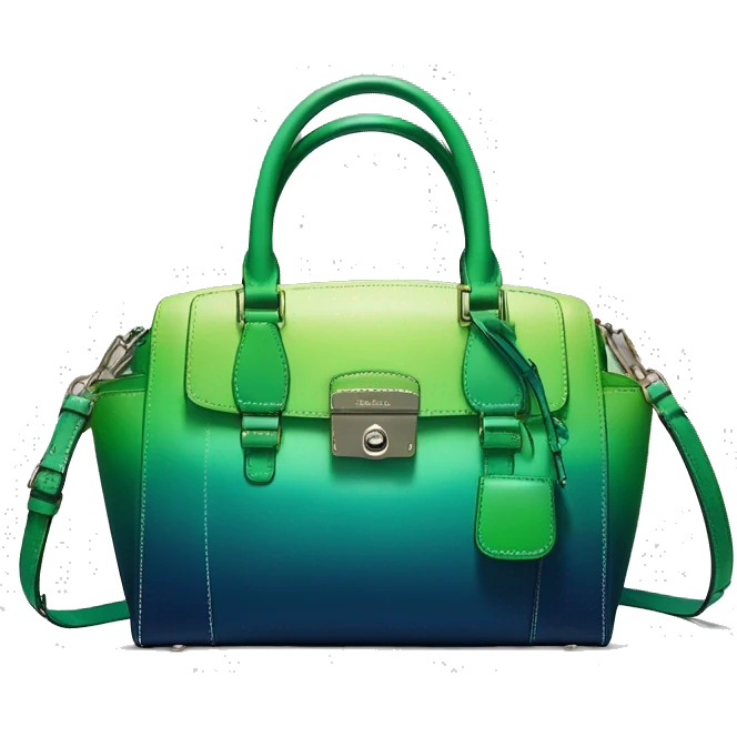 Hyper-realistic lime green to dark teal blue ombre Michael Kors satchel handbag purse with no strap. emoji