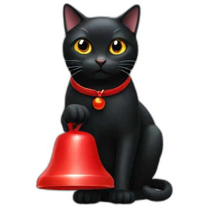 Black cat with red bell emoji