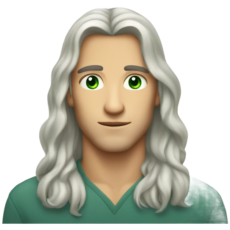 Gemini handsome man with clear face green eyes and long hair emoji