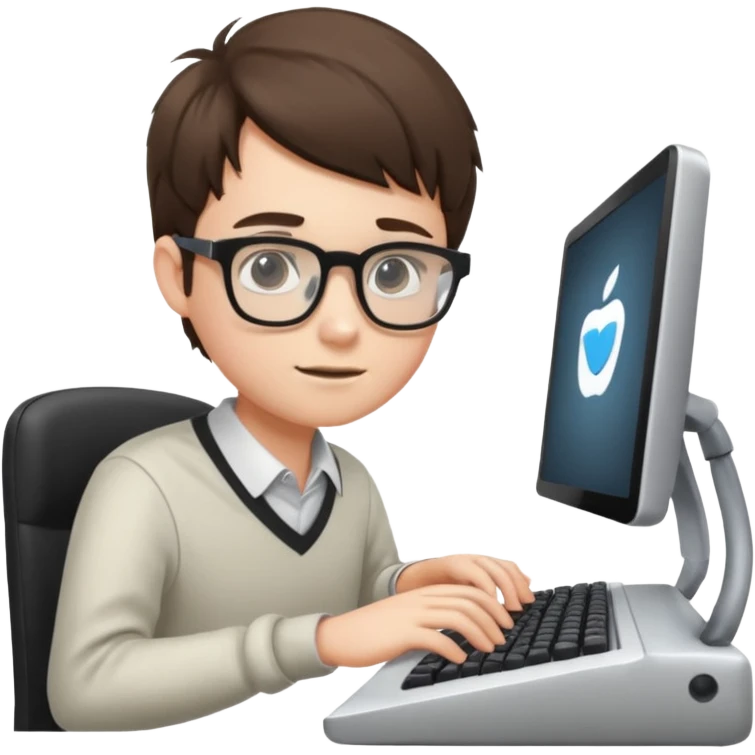 young programmer, focused, typing on keyboard emoji