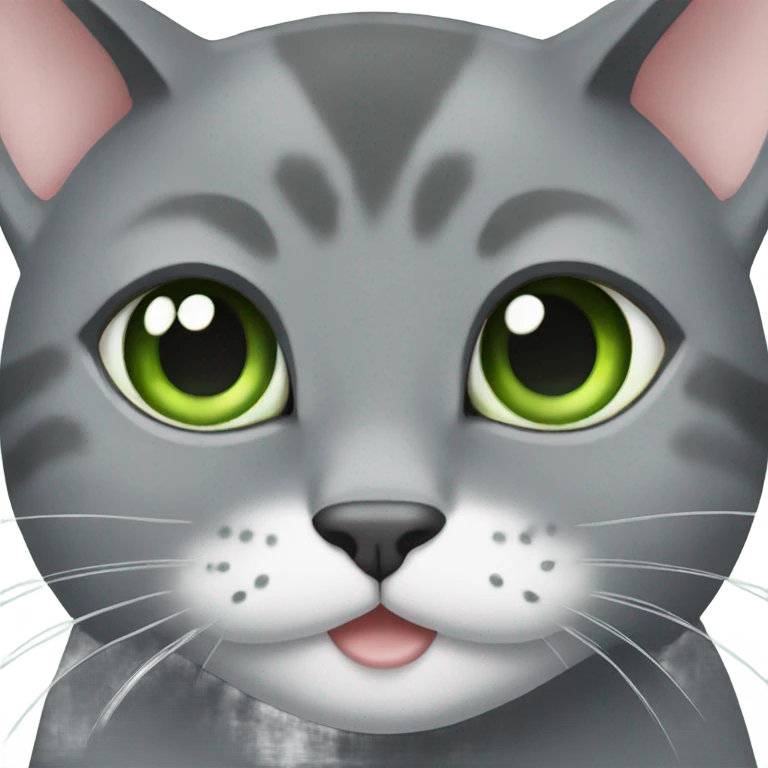 gray Cat green eyes eating fish emoji