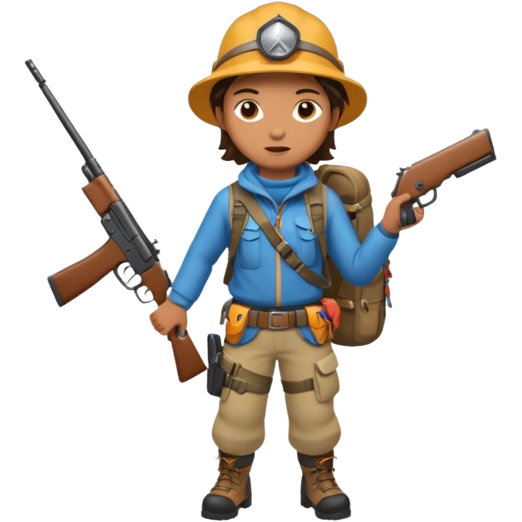 Create a person with mountaineering gear and a gun in hand emoji