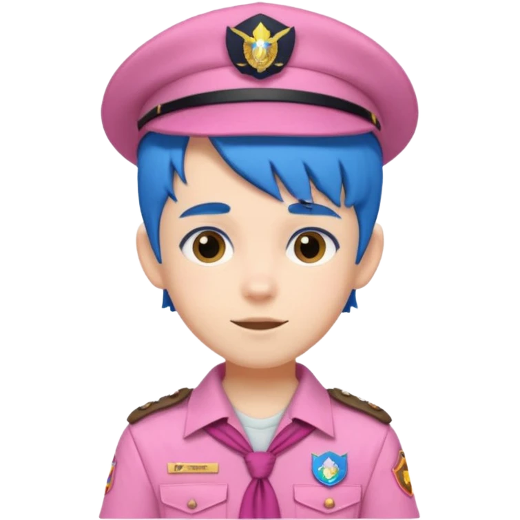 scout boy with very pink scout uniform, blue haired and hat emoji