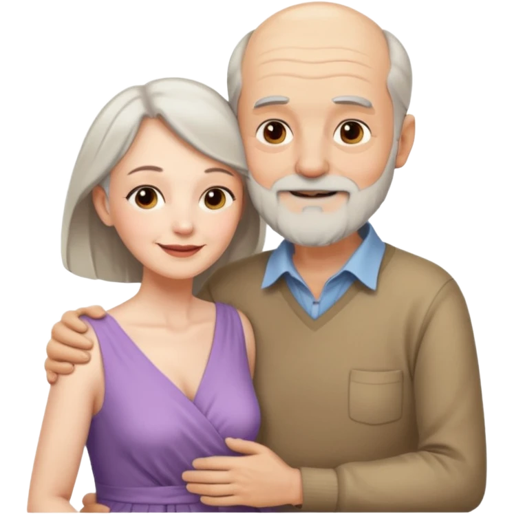 I want an old man with balding and grey beard grey hairs and a woman in her 40s in a passionate embrace emoji