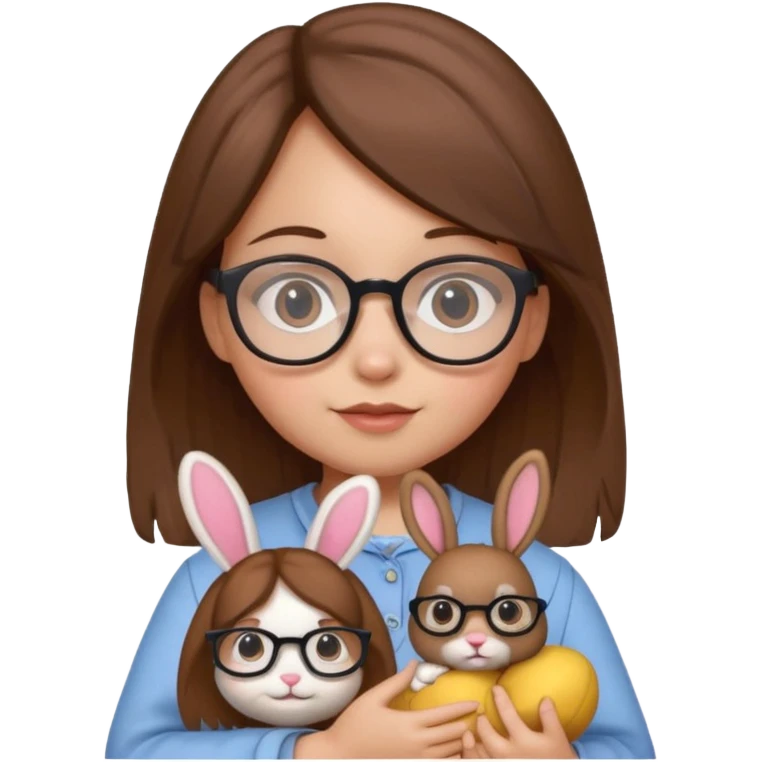 Girl kid with glasses → holding a toy rabbit emoji